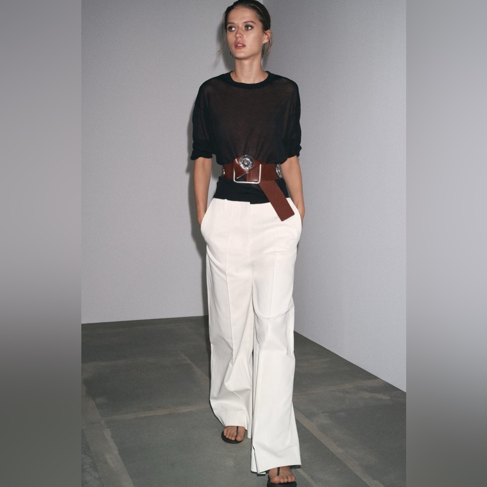 Zara Cream‎ Wide-Leg Trousers - Picture 2 of 14